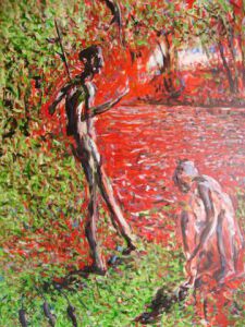 Peinture de Rose poisson: La chasse au ragondin