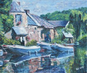 Peinture de Gerard SERVAIS: Pontrieux, les barques (22)