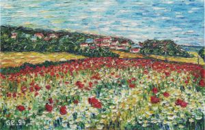 Peinture de Gerard SERVAIS: Champ de coquelicots à Bouglainval (28)