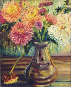 Peinture de Gerard SERVAIS: Les dahlias du jardin