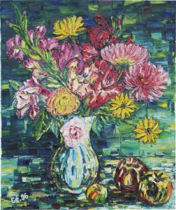 Peinture de Gerard SERVAIS: Fleurs et pommes