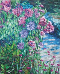 Peinture de Gerard SERVAIS: Roses et croix de Malte dans l'allée