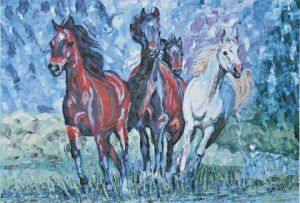 Peinture de Gerard SERVAIS: Chevaux sauvages
