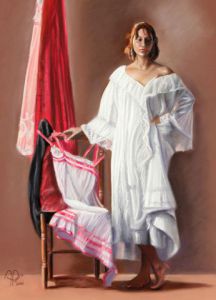 Peinture de ALAIN PESTOURIE: Sylvina, pose d'Atelier avec Vicente ROMERO