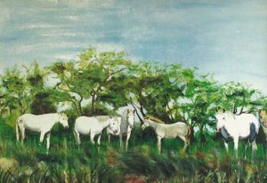 Peinture de annie massollo: Les Chevaux Camarguais