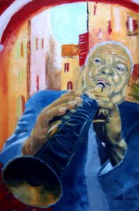 Peinture de KAN: Sydney Béchet dans les rues d'Antibes