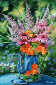 Peinture de KAN: Cafetière fleurie