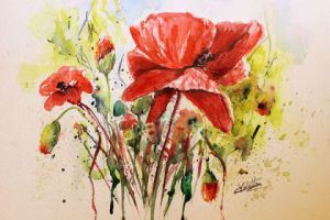Peinture de Catherine VALETTE: Les poppies II