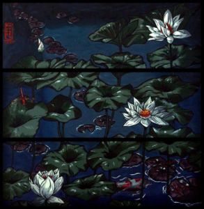 Peinture de Anna Karen: Lotus and Dragonflies
