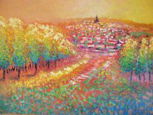 Peinture de Peyrat patrick: village au bout du chemin