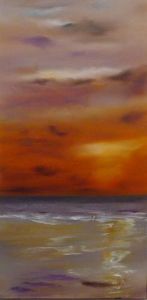 Peinture de MARTINE GREGOIRE: MER AU CIEL ORANGE