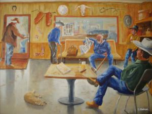 Peinture de Gerard Bahon: A Beer, a Book and a cigar