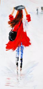 Peinture de Chantal  Urquiza: MADEMOISELLE ROUGE SOUS LA PLUIE