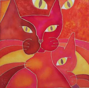 Peinture de catherine vaganay metal sculpture: Psychedelic Cat Serie: Red Cats
