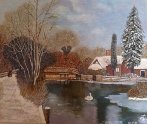 Peinture de Paola Billi: HIVER - CYGNE SUR LE LAC