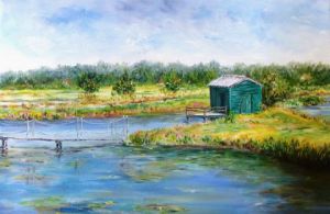 Peinture de Daniele KECHIDI: La cabane verte des marais salants