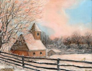 Peinture de Jacques MONCHO: Chapelle sous la neige