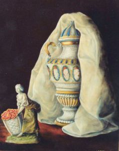 Peinture de Jacques MONCHO: Le vase et la statuette