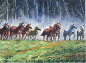 Peinture de Gerard SERVAIS: Chevaux sauvages