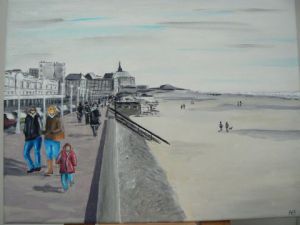 Peinture de HUBERT BRIDOUX: promenade sur l'esplanade de Berck-plage