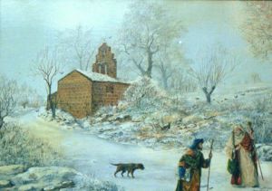 Peinture de Jacques MONCHO: Pèlerins au petit matin