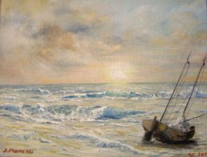 Peinture de Jacques MONCHO: Bateau à marée basse