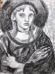 Dessin de Anna Demadre-Synoradzka: Fille au chapeau