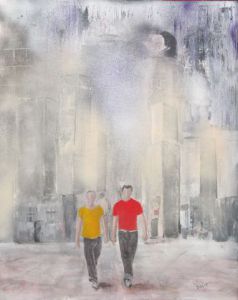 Peinture de Felix: DEUX HOMMES DANS LA VILLE