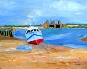 Peinture de roselyne halluin: Les écluses du Crotoy (Baie de Somme)