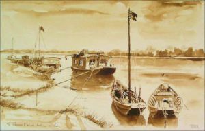 Peinture de Francine Texier: Barques au Thoureil