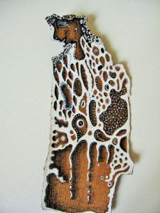 Oeuvre de chara: Mr Bonheur - Feutre et peinture sur écorce