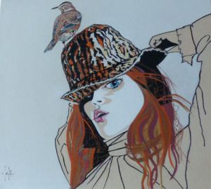 Peinture de Francoise Dubost: Dame à la grive