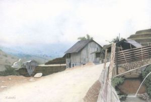 Dessin de Wilfrid Barbier: Sapa, Vietnam du nord