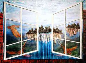 Peinture de iridium: ville sans dessus dessous