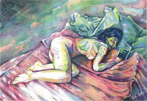 Peinture de Gerard SERVAIS: Nu au livre