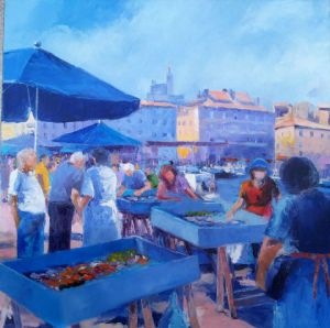 Peinture de Veronique LANCIEN: Les poissonniers de Marseille