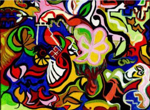 Dessin de BELKAAL: Vue sur un parc en ete ou sur une ile des bermudes