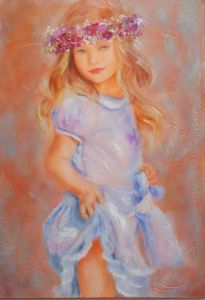 Peinture de MARTINE GREGOIRE: FILLETTE A LA ROBE BLEUE