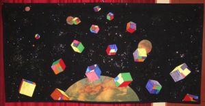 Art_textile de Jean Pierre Avonts-Saint Lager: CUBES VOLANTS NON IDENTIFIES / UNIDENTIFIED FLYING CUBES