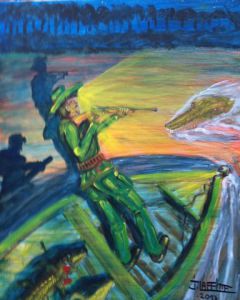 Peinture de LAFFITTE Jacky: Chasse aux caïmans