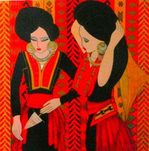 Peinture de Brigitte Bonnet: CHEZ LES HMONGS FLEURIS