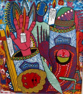 Peinture de Mohamed Erraad : la cérémonie de bougie 