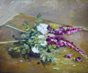 Peinture de milsant:   ROSES ET DIGITALES