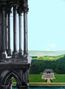 Peinture de Henri SACCHI: Le pigeon de la cathédrale