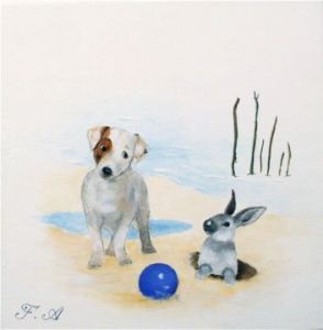 Peinture de francoise ader: une rencontre sur la plage