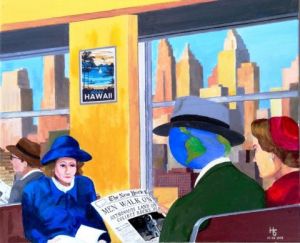 Peinture de Henri SACCHI: News of the World - 21 juillet 1969