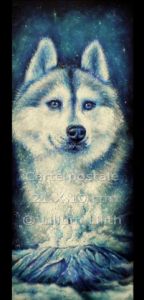 Peinture de Lilium Lilith: Carte Postale, Husky, Volcan (peinture à l'huile)