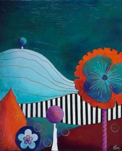 Peinture de Marie-Pierre JAN: paysage au crépuscule