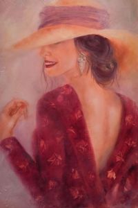 Peinture de MARTINE GREGOIRE: ELEGANCE EN ROBE ROUGE 