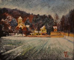 Peinture de Hano Pierre: Luzancy sous la neige